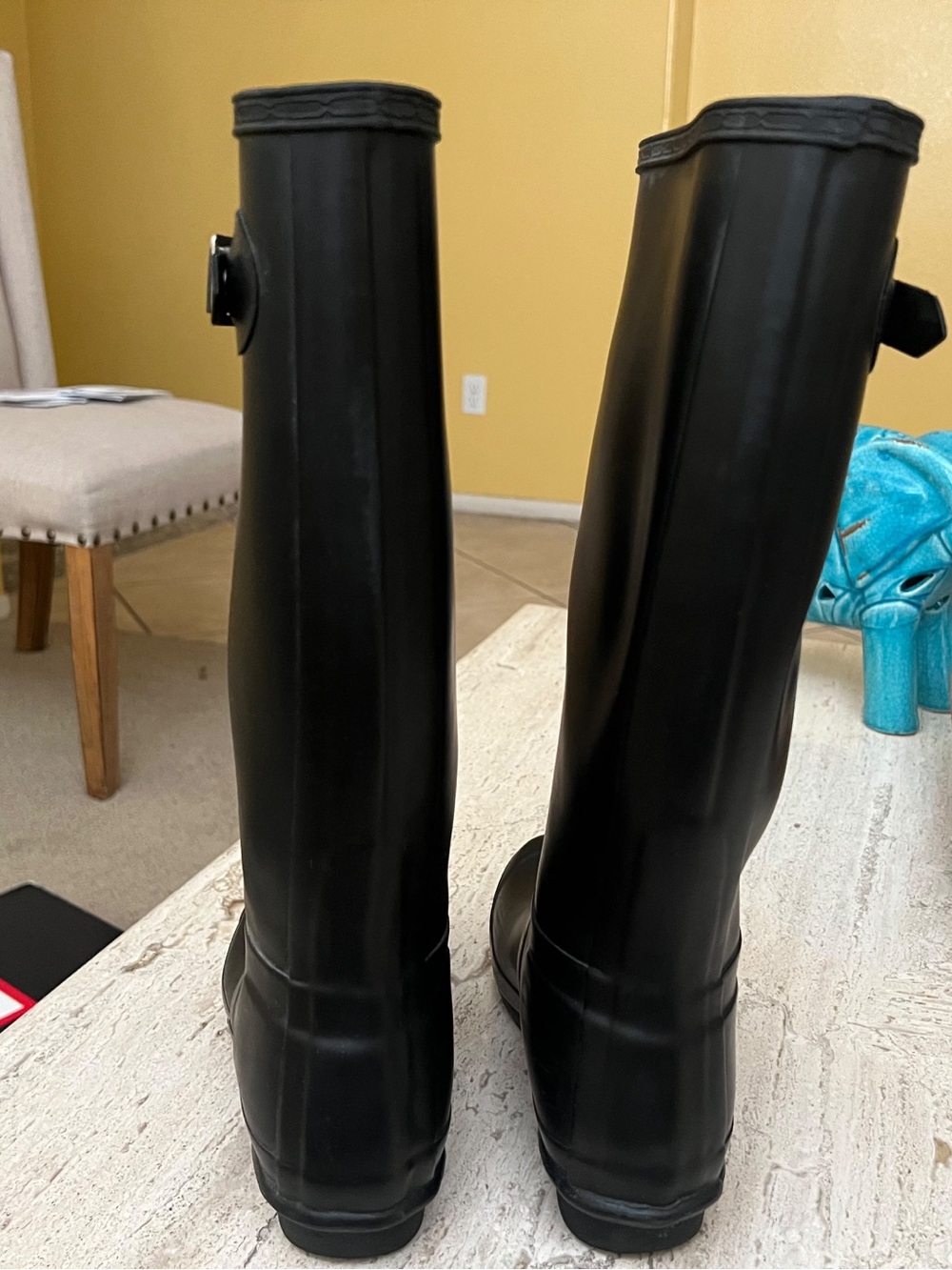 Hunter Tall Black Gloss Rain Boots with Signature Logo - Picture 12 of 13